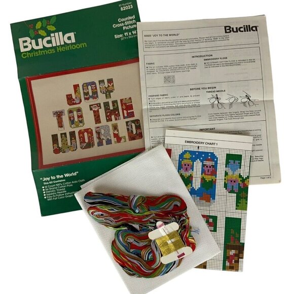 Bucilla 82023 Cross Stitch Kit Joy to the World Christmas Holiday Craft 11x14 - Picture 2 of 6